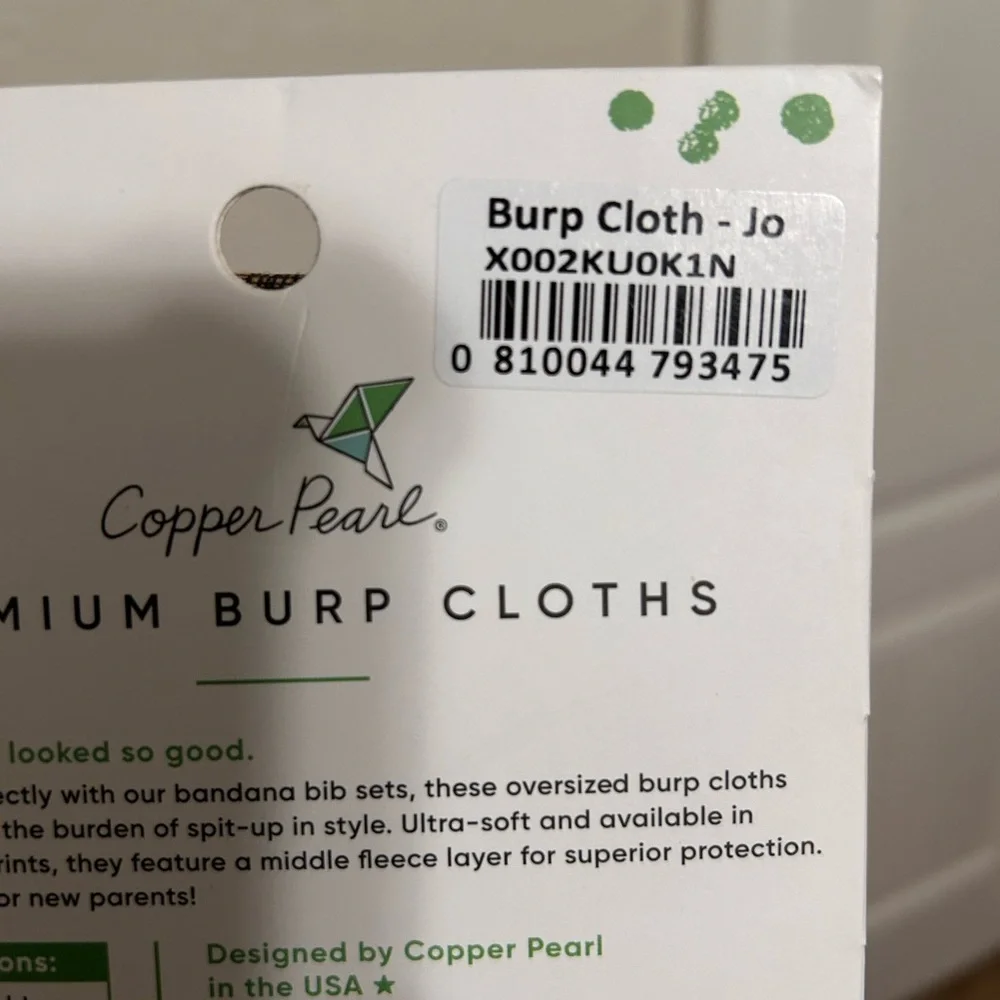 Copper Pearl Jo Baby Burp Cloths - 3 Pack (White, Black, Tan)